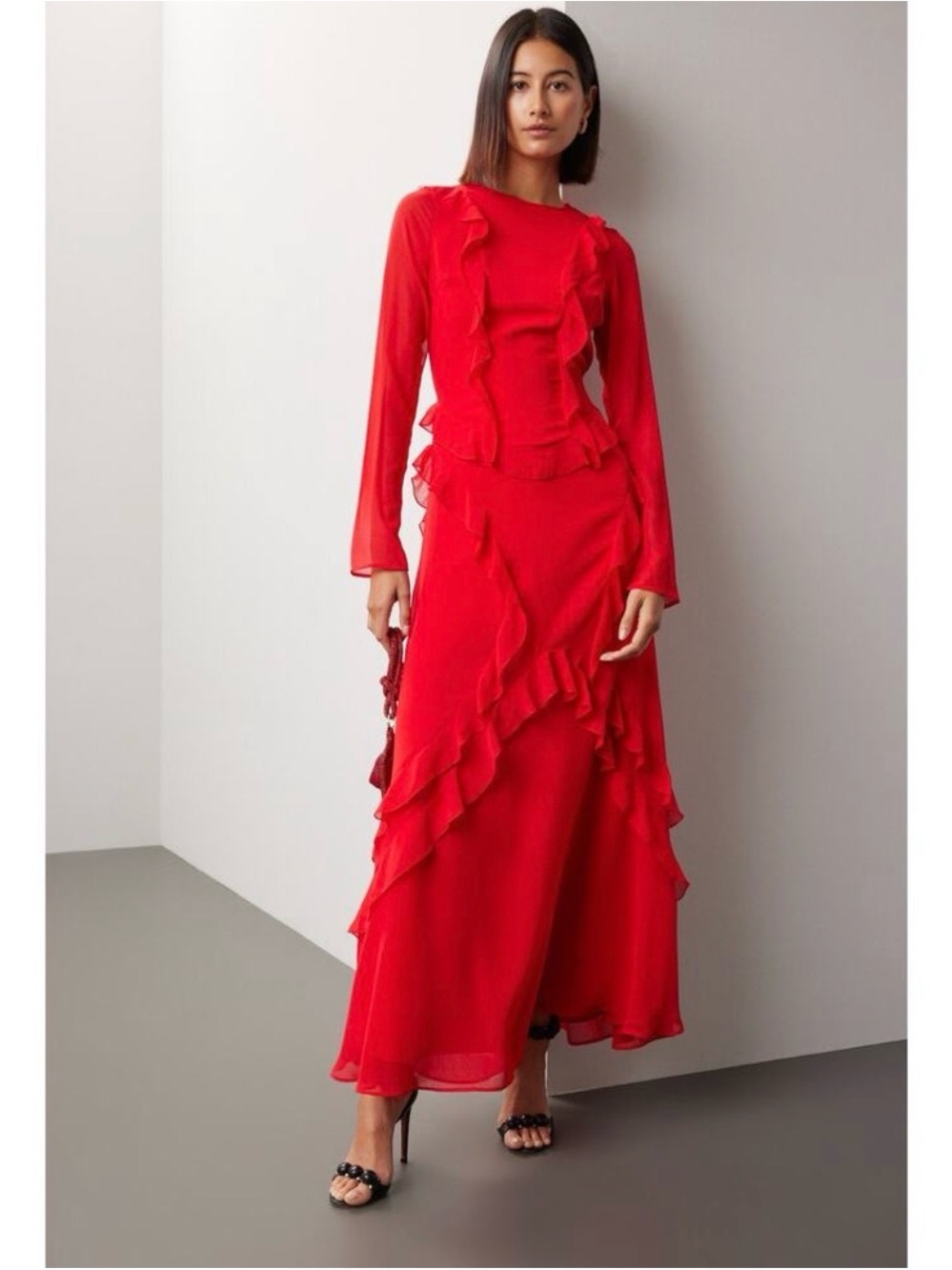 Delfi collective Annika Gown Red Ruffle Long-Sleeve Maxi Dress